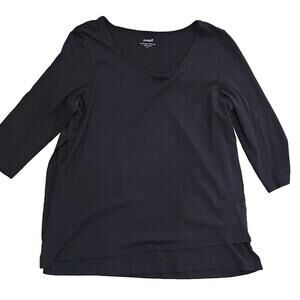 Pure Jill Top Medium PJ 3/4 Sleeve Artistic Tee Black